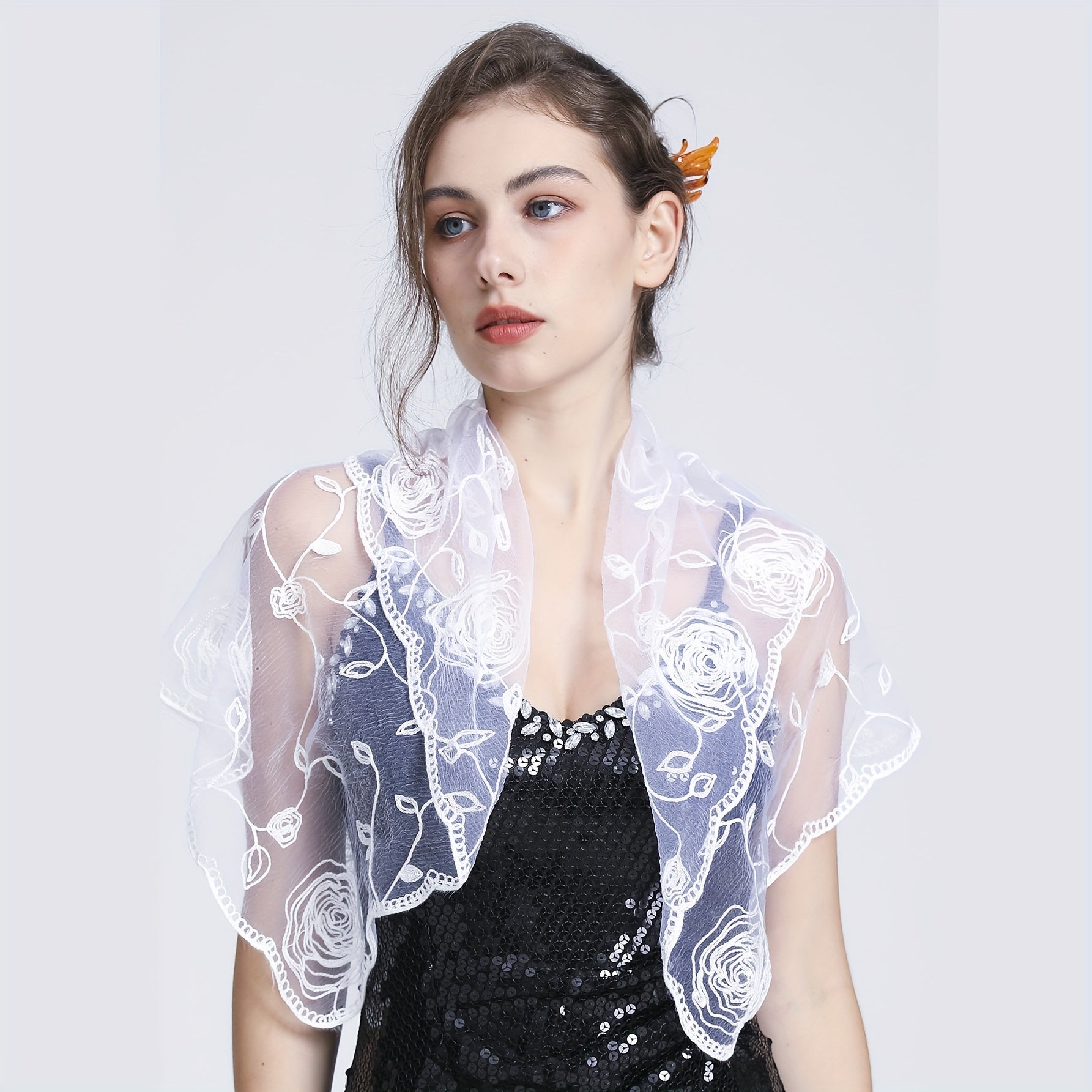 Rose Embroidery Lace Square Scarf Bandana Head Wrap