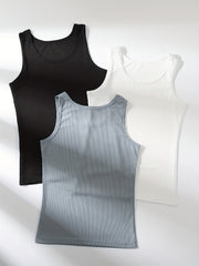 3pcs Solid Ribbed Tank Tops Crew Neck Sleeveless Top Women's Lingerie