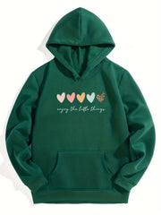 Girls Colorful Hearts Print Hooded Sweatshirt Top