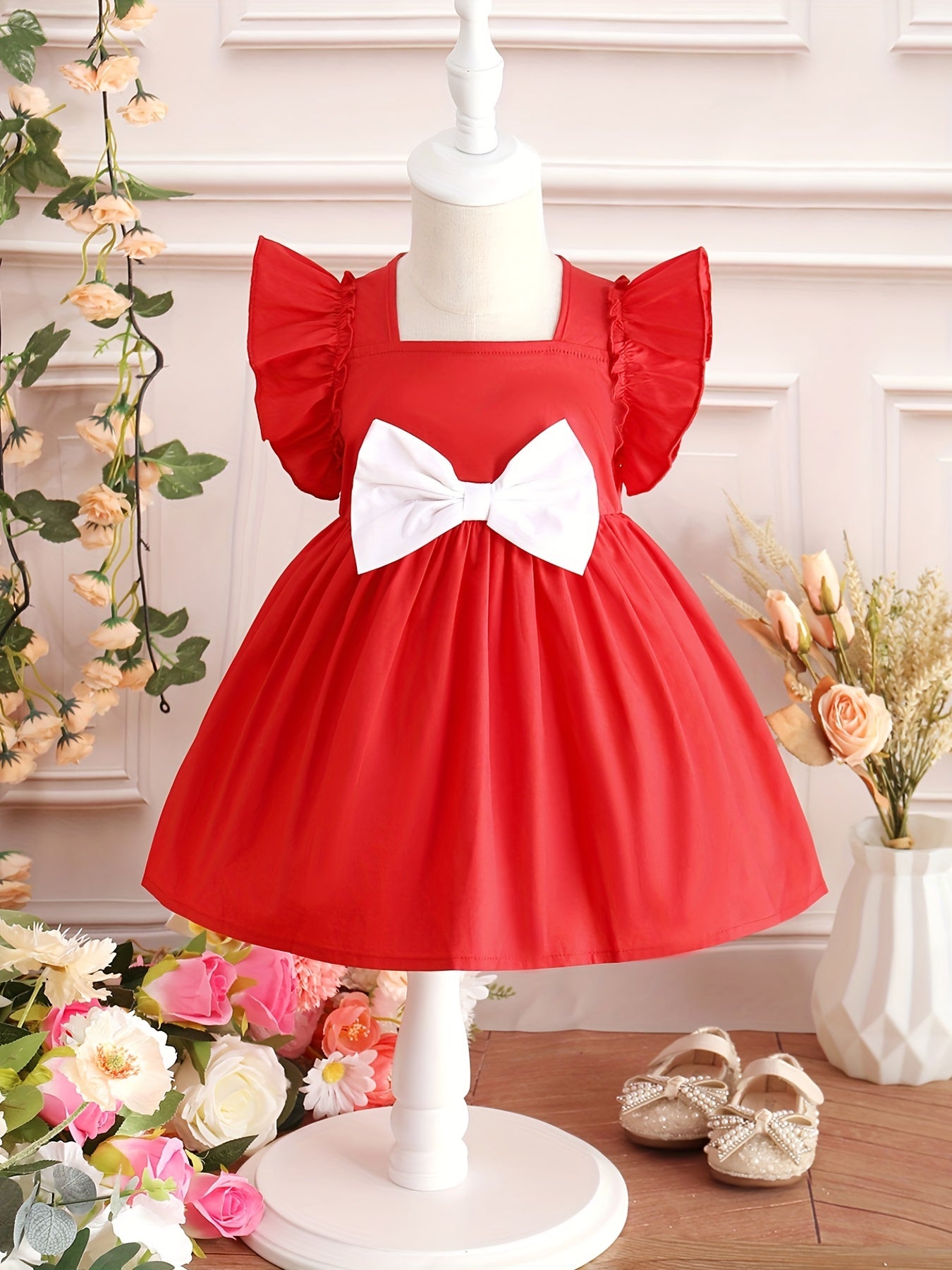 Cute Baby Girl Block Bowknot Princess Dress