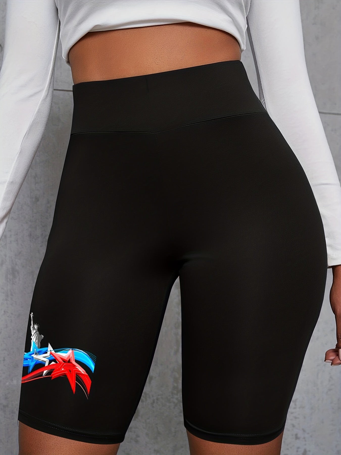 Graphic Print High Rise Biker Shorts Plus Size