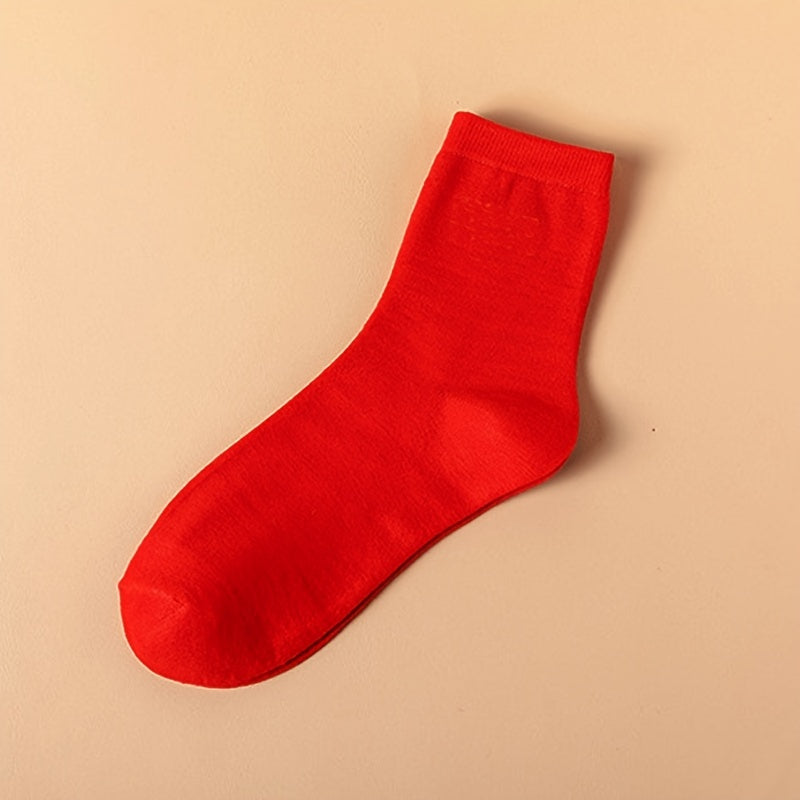 5 Pairs Red Mid tube Socks Women's Stockings