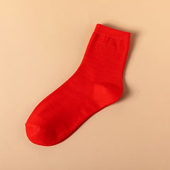 5 Pairs Red Mid tube Socks Women's Stockings