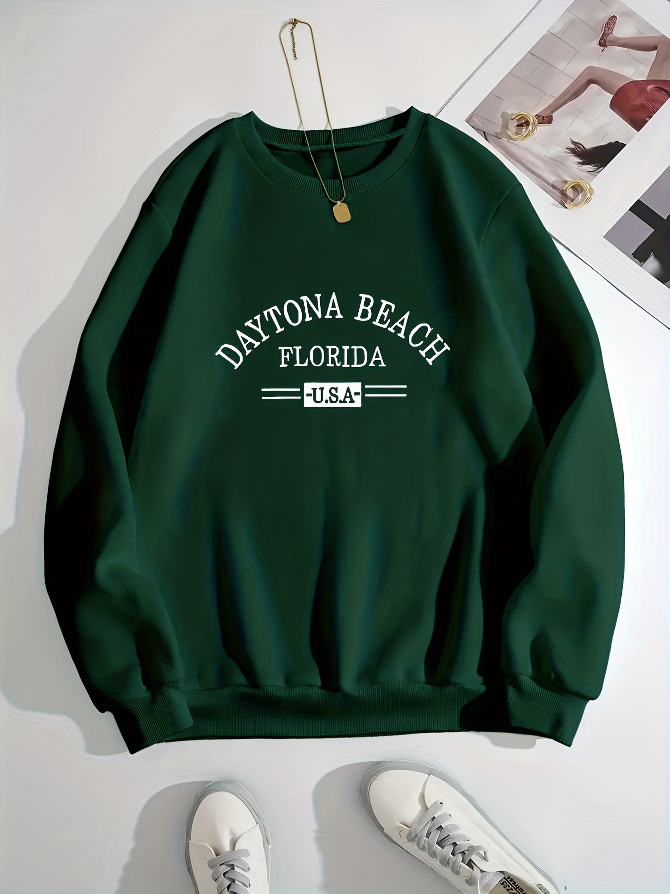 Letter Print Crew Neck Sweatshirt for Women