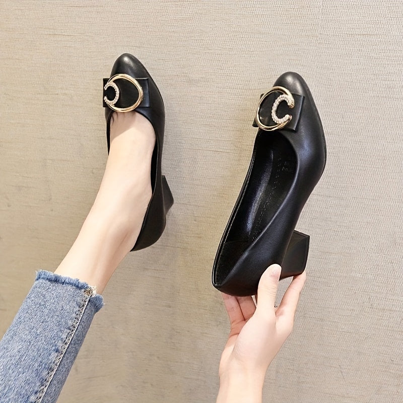 Women's Chunky Heel Comfort Slip-On Pumps