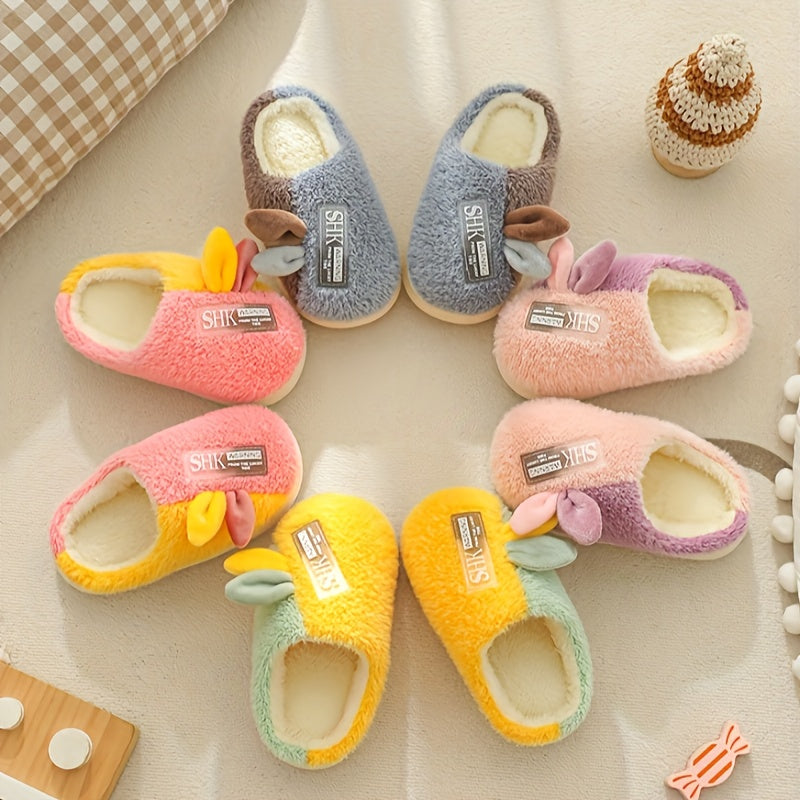 Girls Cartoon Plush House Slippers Anti-Skid Slip-On Shoes
