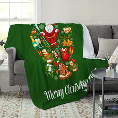 Green Santa Claus Print Bed Blanket Soft Sofa Blanket