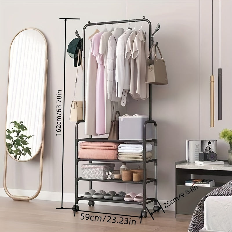 Movable Foyer Shoe Rack With Caster & Coat Rack