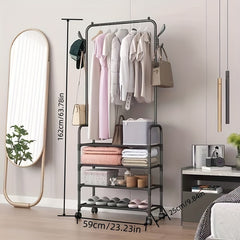 Movable Foyer Shoe Rack With Caster & Coat Rack