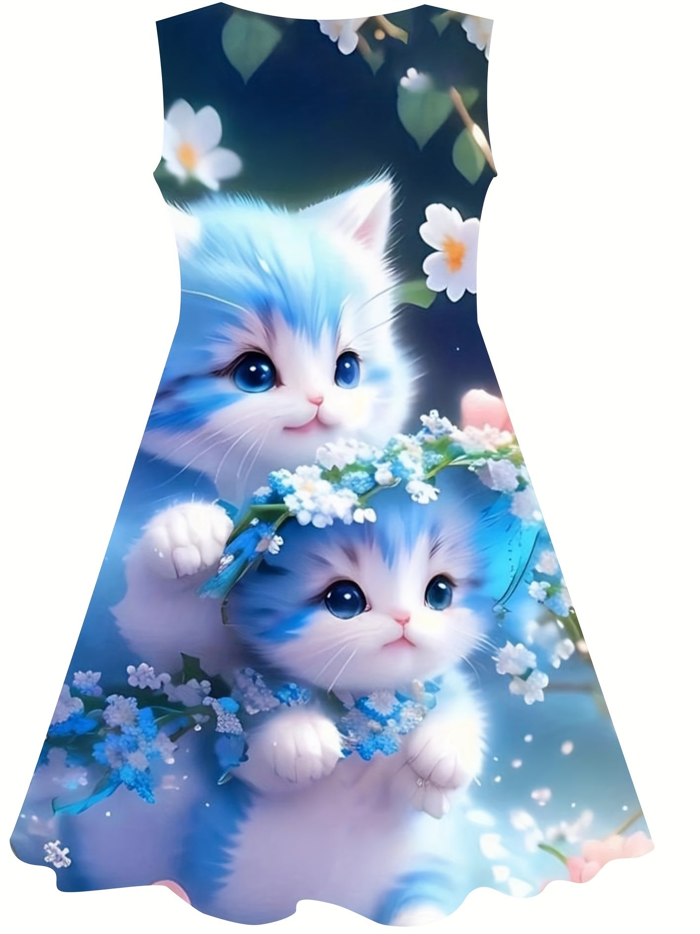 Girls Cat Graphic Sleeveless Dress for Summer
