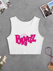 Letter Print Crew Neck Tank Top Sleeveless Crop Top