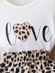 Toddler Girls Heart & Letter Graphic Leopard Paperbag Waist Dress