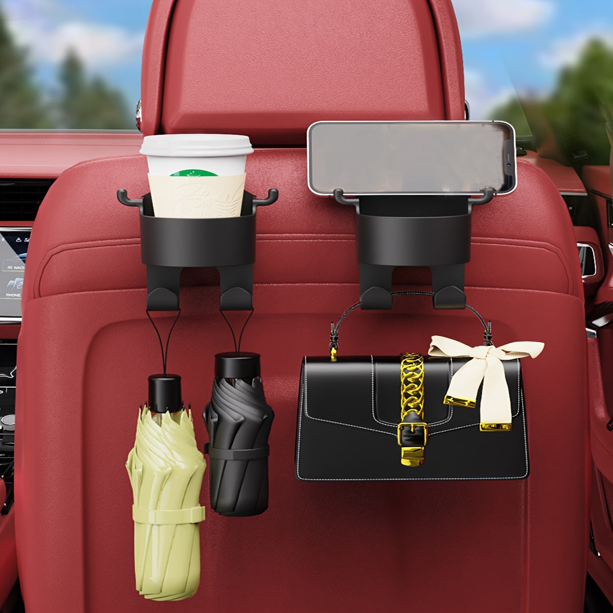 Car Seat Storage Hook With Cup Holder Hooks Headrest Seat Back Water Cup Holder