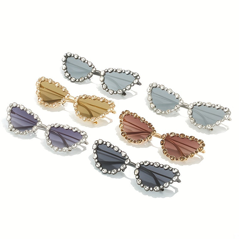 Rhinestone Cat Eye Sunglasses Gradient Metal Glasses UV400