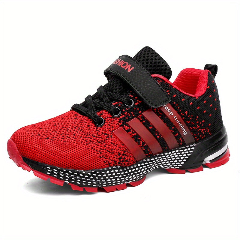 Boy's Red Outdoor Sports Shoes, Puncture Resistant Mesh Sneakers