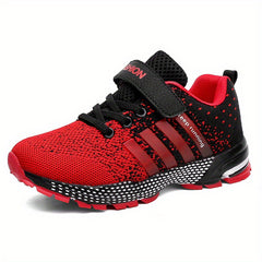 Boy's Red Outdoor Sports Shoes, Puncture Resistant Mesh Sneakers