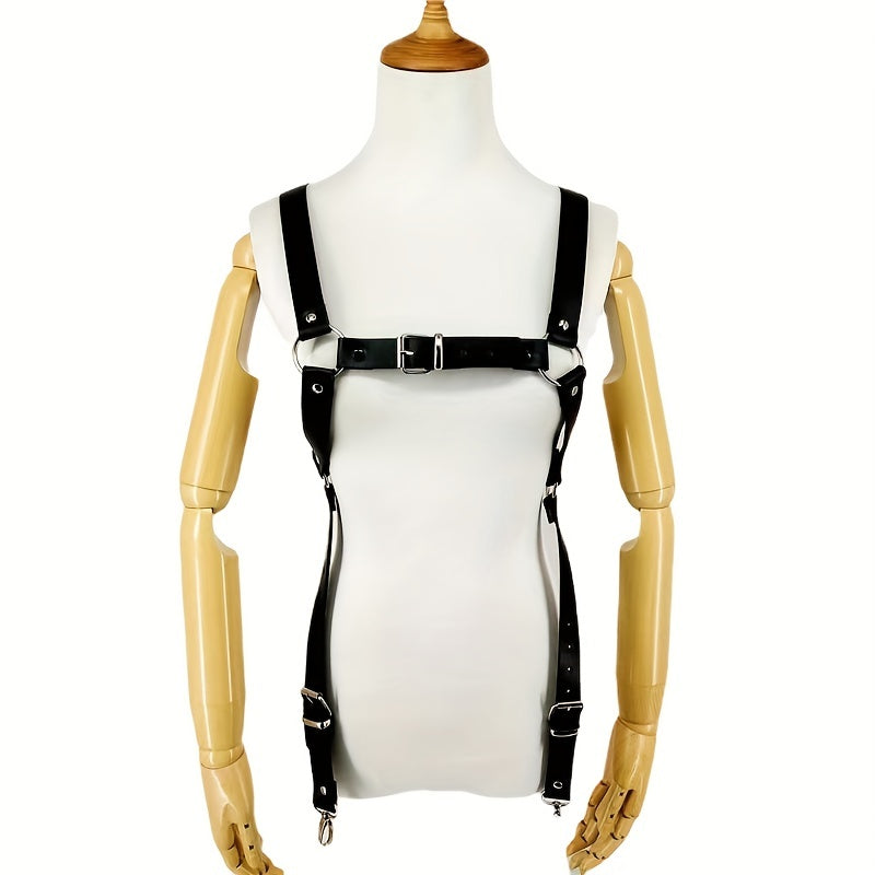 Men's Chest Suspender PU Leather Punk Style Suit Shirt