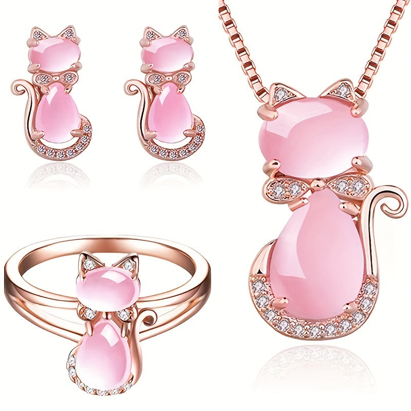 Girl's Pink Rhinestone Cat Ring Adjustable Decorative Accessories