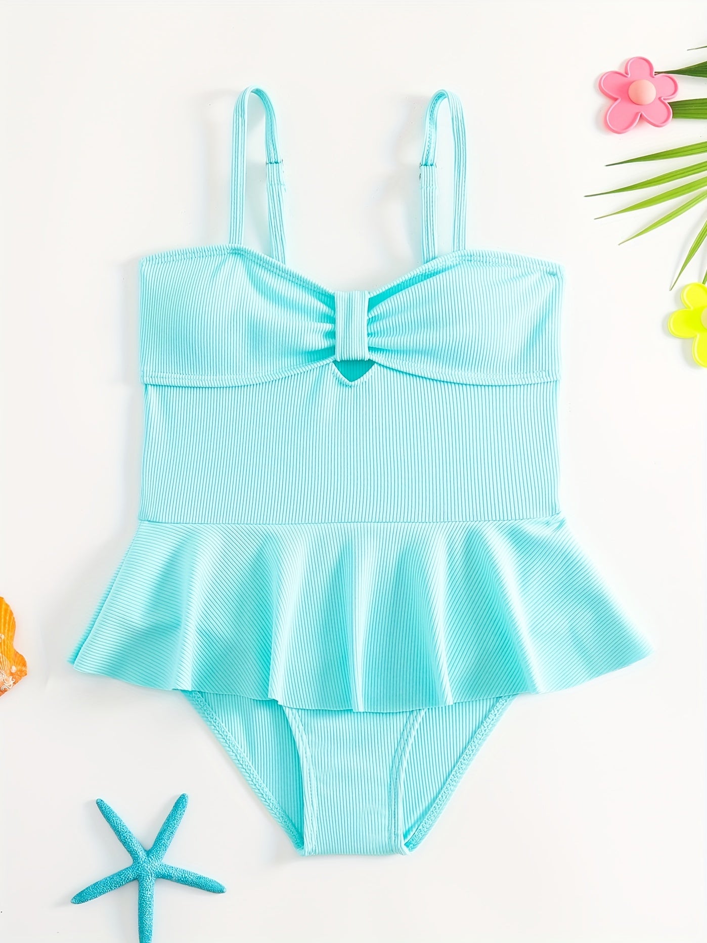 Toddler Girls Ruffle Trim Cut Out Bow Cami One Piece Swimsuit