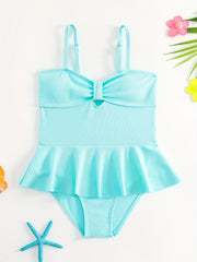 Toddler Girls Ruffle Trim Cut Out Bow Cami One Piece Swimsuit
