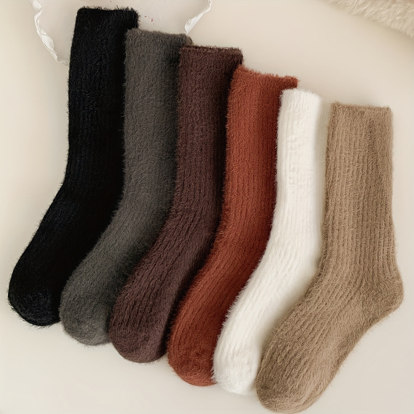 6 Pairs Solid Fuzzy Socks Women's Stockings & Hosiery