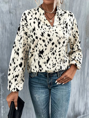 Leopard Print Lantern Sleeve Plus Size Blouse
