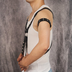 Men's PU Leather Body Chest Harness & Armbands Set for Cosplay Costume