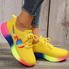 Women's Love Heart Decor Sneakers Lace Up Running Shoes