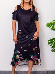 Women's Plus Floral Cold Shoulder Maxi Dress