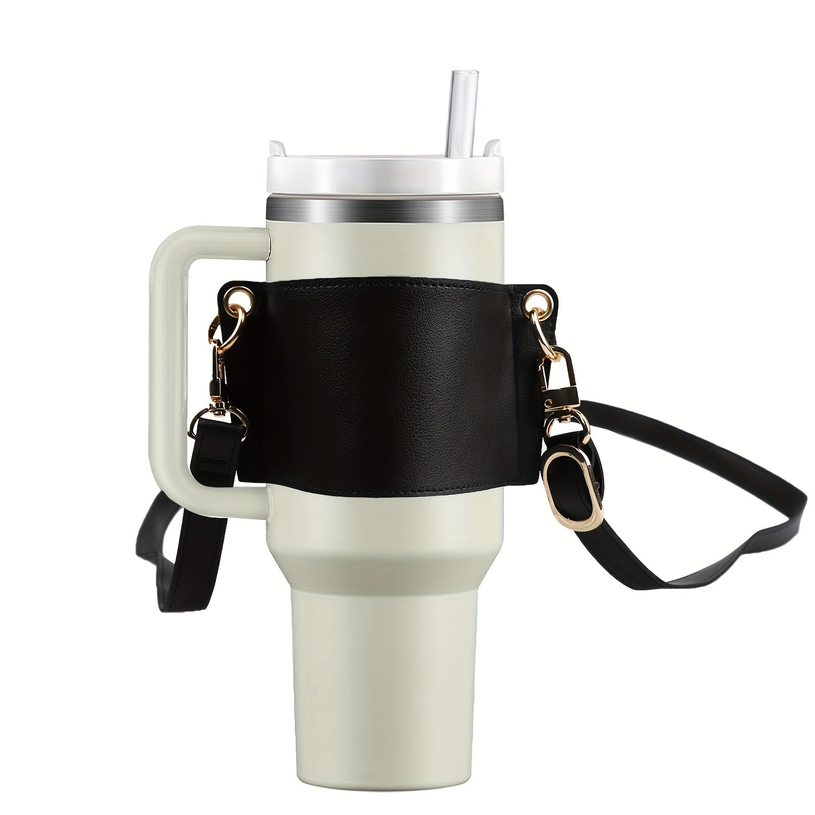 Adjustable PU Leather Cup Sleeve with Strap for Tumbler Cups