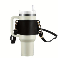 Adjustable PU Leather Cup Sleeve with Strap for Tumbler Cups