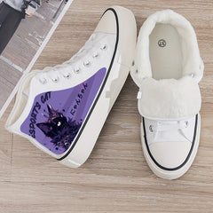 Cat Print Plush Lined Thermal Chunky Canvas Sneakers Flat