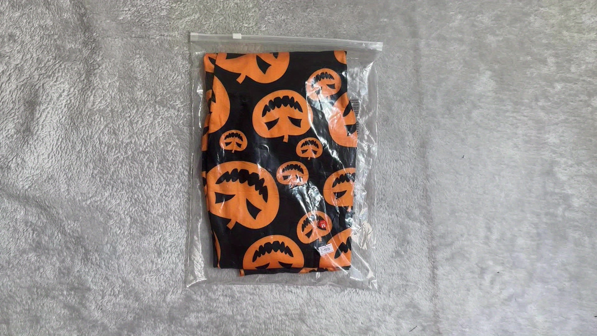 Pumpkin Print Lounge Romper Long Sleeve V Neck Buttons Romper