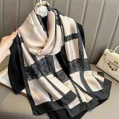 Printed Scarf Lightweight Silk Feeling Satin Shawl Long Mature Sunscreen Wrap