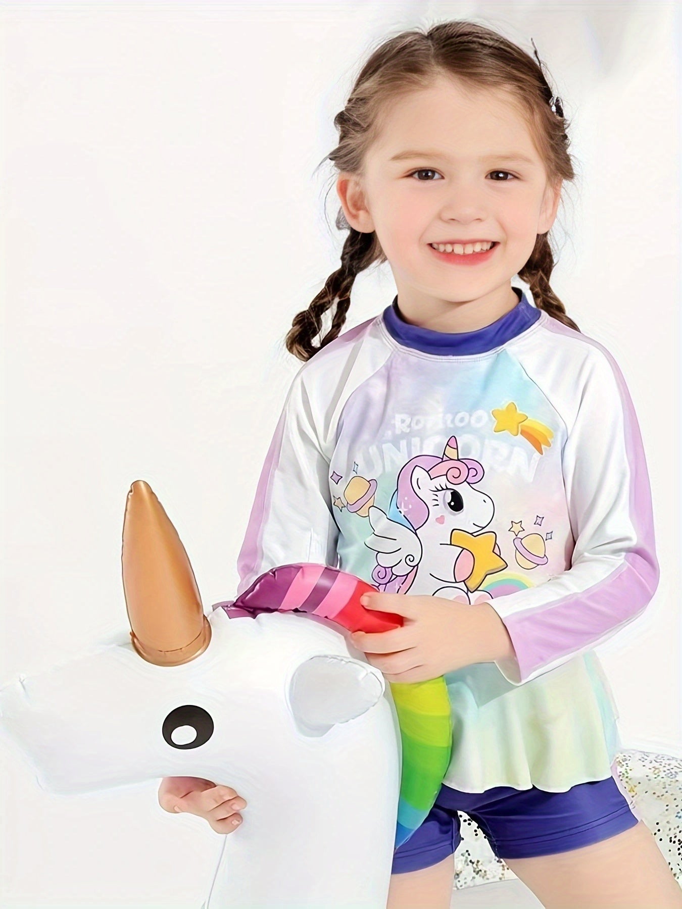 Girls' Pony Graphic Swimsuit Long Sleeve Beachwear For Kids