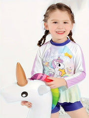 Girls' Pony Graphic Swimsuit Long Sleeve Beachwear For Kids