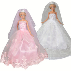 2pcs Doll Dresses Pink Party Skirts with Crown Veil