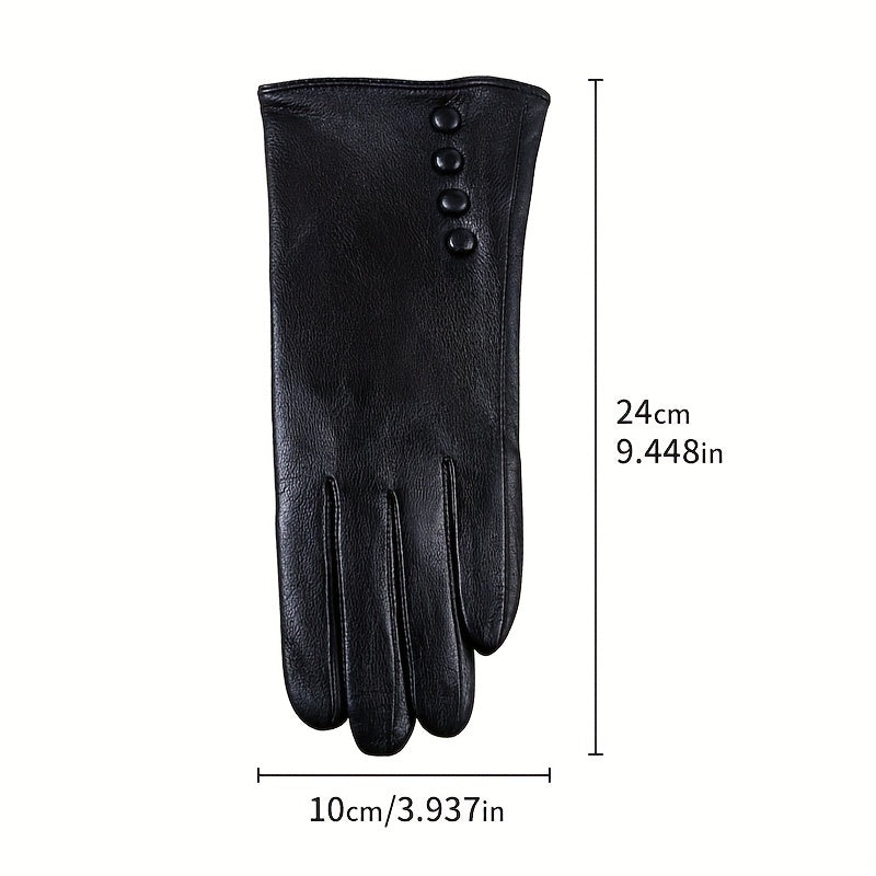 Leather Warm Gloves Sheepskin Thickened Warm Plus Velvet Mittens