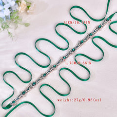 Green Satin Sash with Rhinestone Belt for Bridal Waist Accessory