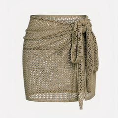 Hollow Tie Front Knitted Skirt for Summer Beach Wear