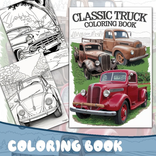 Vintage Truck Coloring Book 22 Pages - Perfect Gift for Birthdays Easter