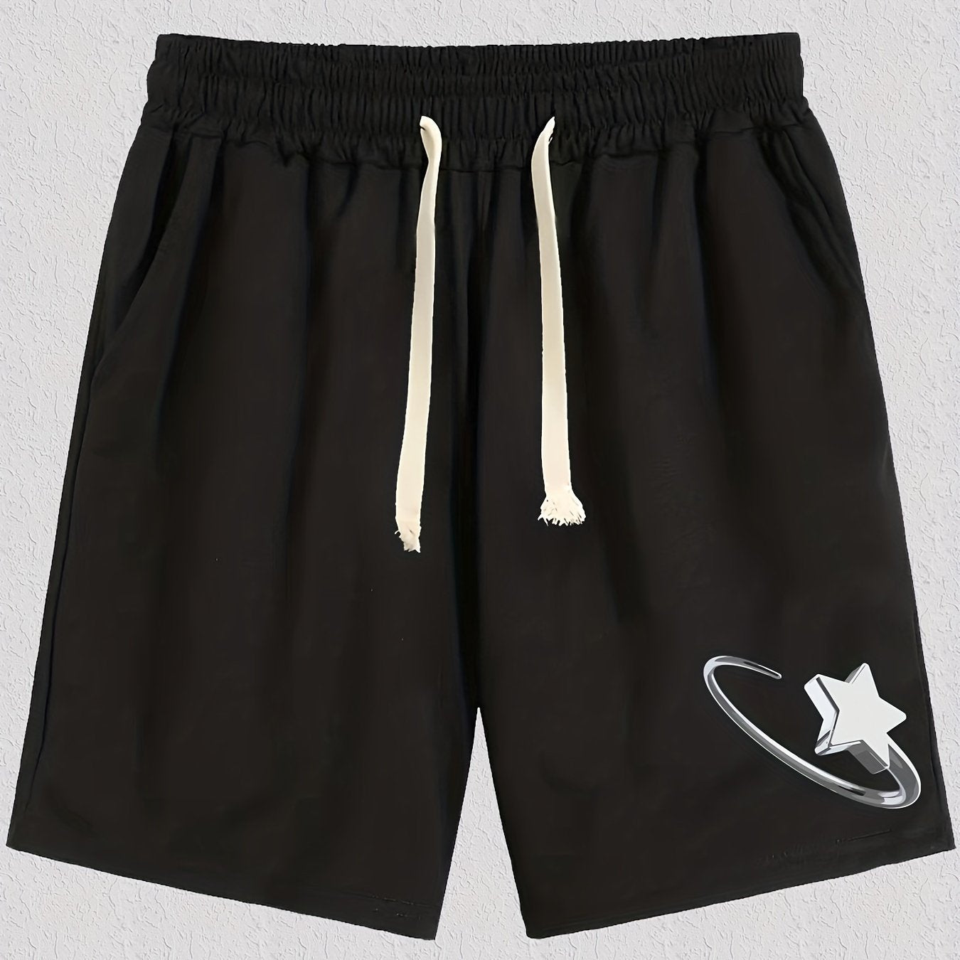 Star Pattern Comfy Shorts Men's Casual Stretch Elastic Waist Drawstring Shorts