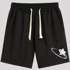 Star Pattern Comfy Shorts Men's Casual Stretch Elastic Waist Drawstring Shorts