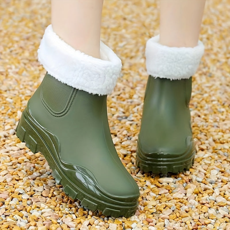 Women's Winter Rain Boots Waterproof Anti-slip Fleece lined Rubber Work Shoes