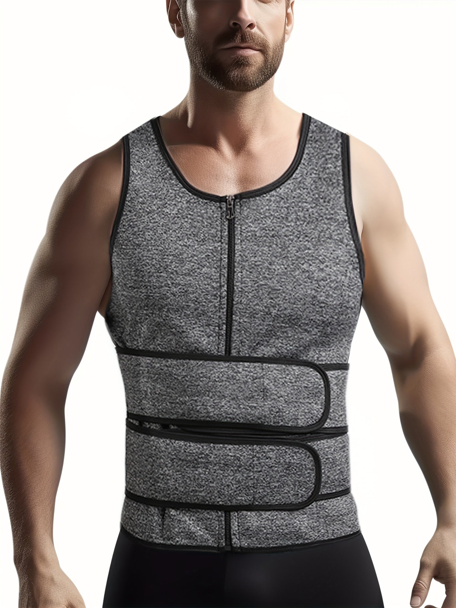 Men's Sweat Sauna Vest with Compression Waist Belts and Back Support