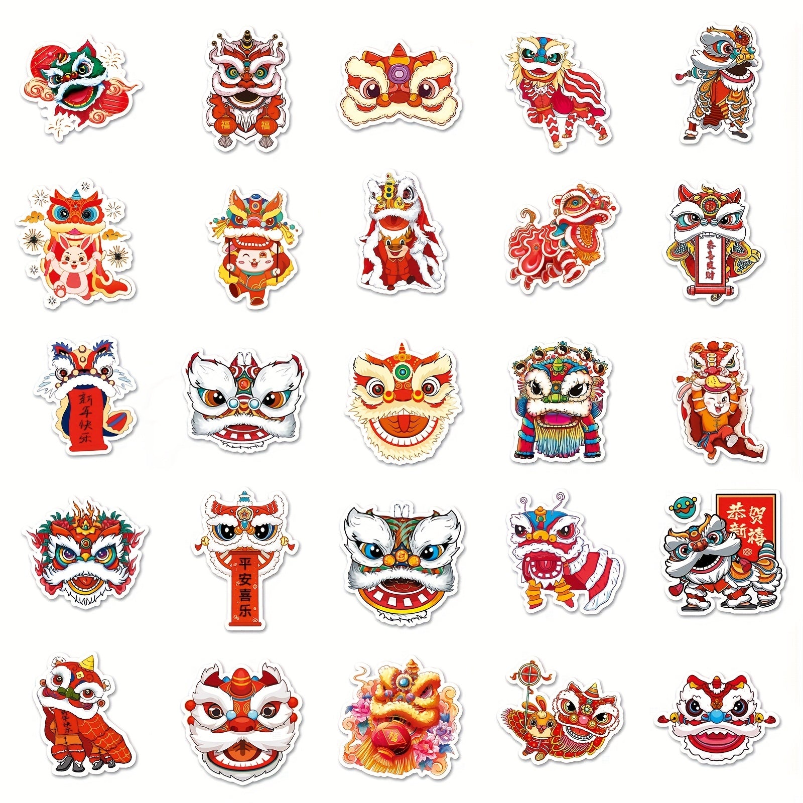 50pcs Lion Dance Stickers for Phone Laptop Skateboard Waterproof D