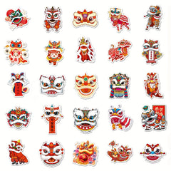 50pcs Lion Dance Stickers for Phone Laptop Skateboard Waterproof D