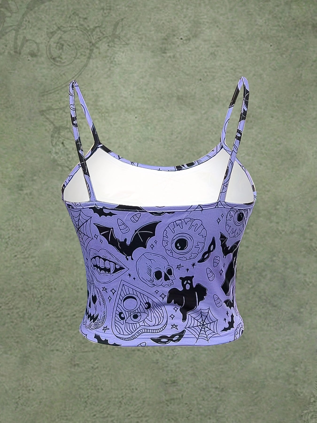 Halloween Graphic Print Cami Top Gothic Crew Neck Summer Sleeveless Top