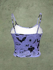 Halloween Graphic Print Cami Top Gothic Crew Neck Summer Sleeveless Top