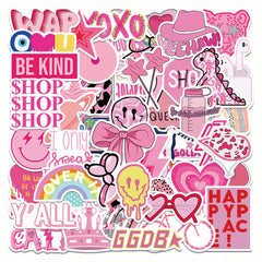 50 Pink College Style Stickers for Notebook, Phone Case, Cup, Luggage